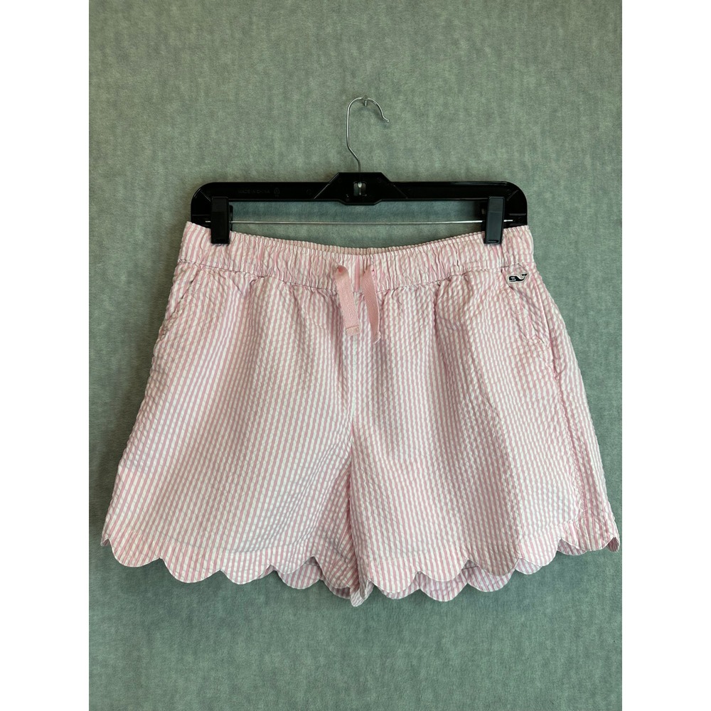 Vineyard Vines Seersucker Lined Shorts Girls 16 Pink Scalloped Hem